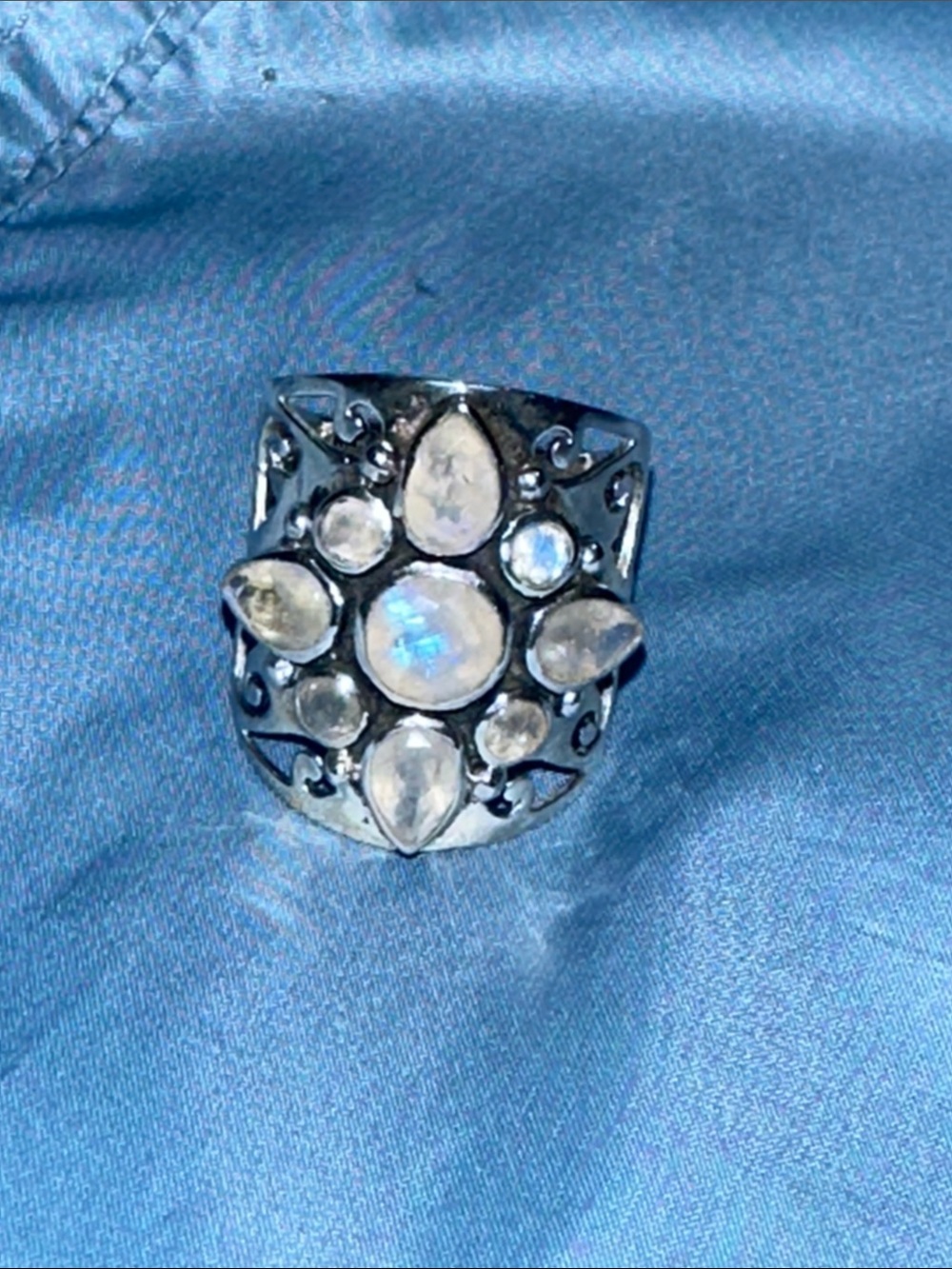 Size 6 - Sterling Silver Moonstone Cluster Statement Ring - White Moonstone